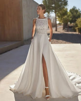 Romantic A-Line Wedding Dress Modern Mermaid Satin Vestido De Novia Bridal Gown Princess Court Train Bow